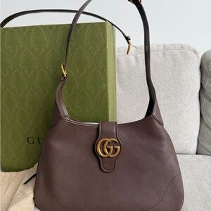 Gucci Dark Brown GG Leather Shoulder Bag